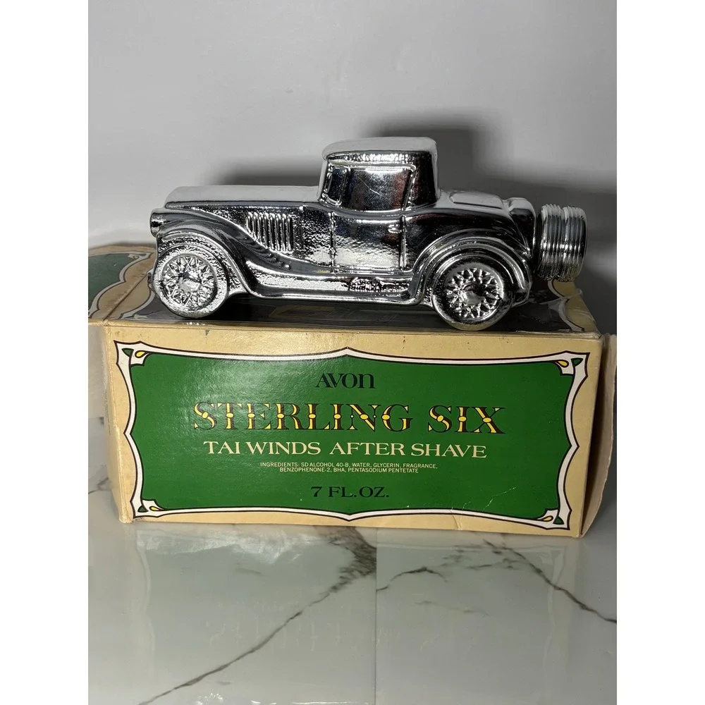 Vintage 1978 Avon Sterling Six Tai Winds After Shave Silver Car Decanter 7oz Box